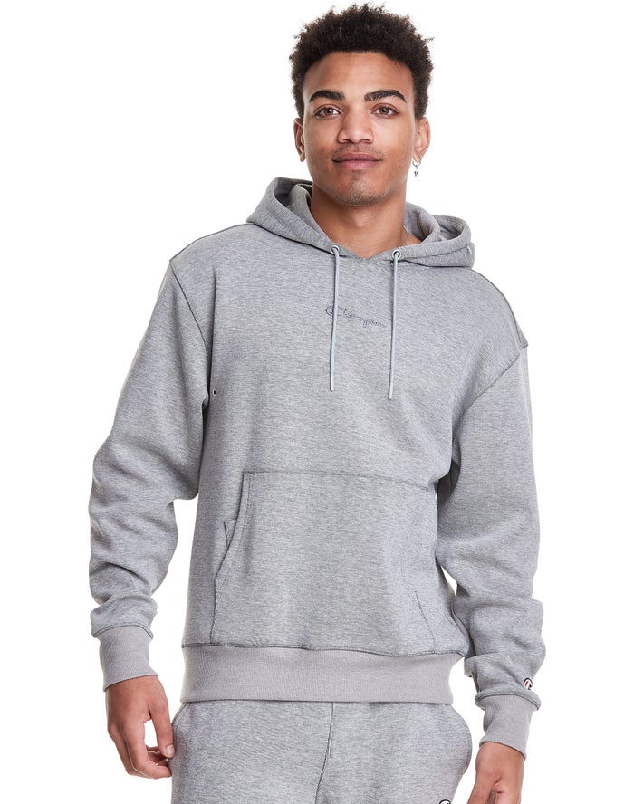 Champion Mens Hoodie NZ - Tech Weave Script Logo Grey ( 7821-ZTKDJ )